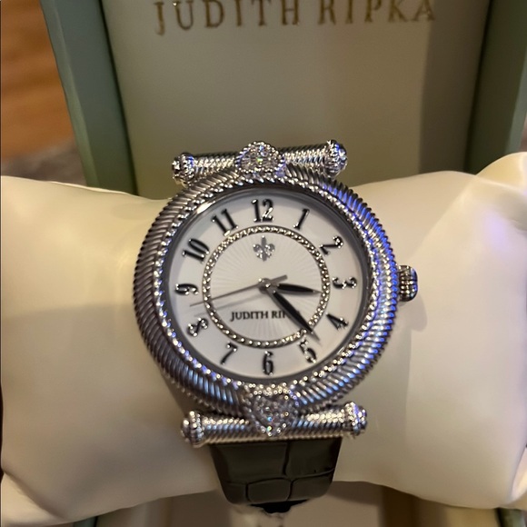 Judith Ripka Silver Watch with Black Strap - Picture 2 of 3